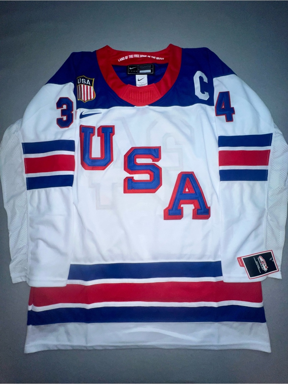 Auston Matthews Team USA 2026 Milano Cortina Olympic Hockey Jersey White Large